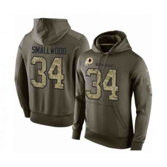 Football Mens Washington Redskins 34 Wendell Smallwood Green Salute To Service Pullover Hoodie